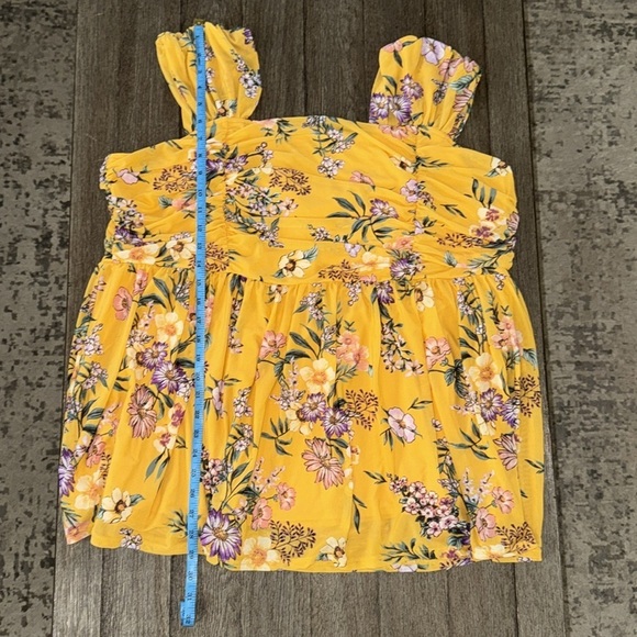 Torrid Stretch Mesh Square Neck Shirred Peplum Cherish Floral Mineral Yellow - Picture 12 of 13